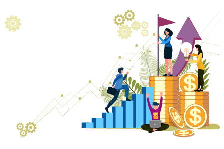 illustration of students walking up steps to higher earnings